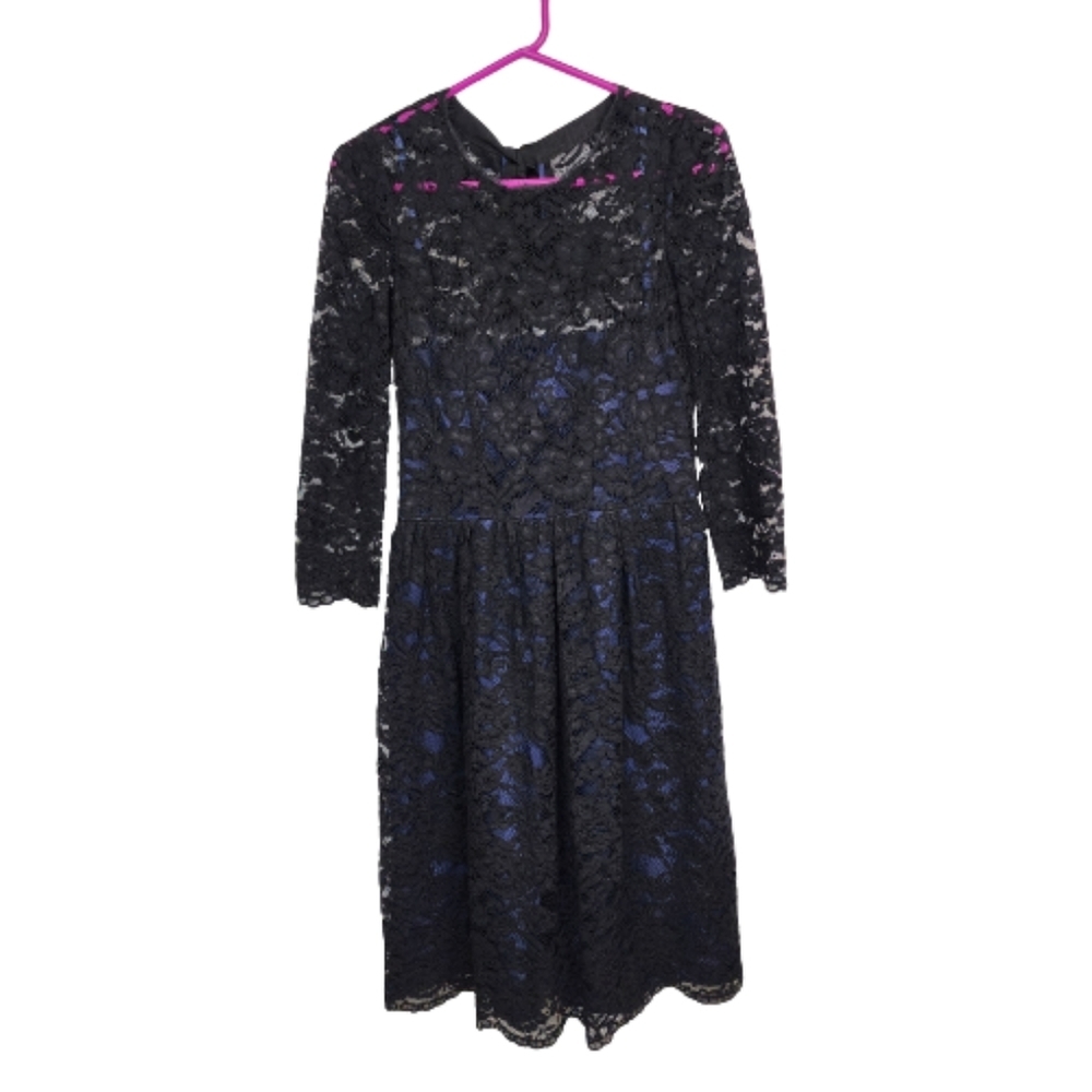 Boden Navy Blue & Black Lace Overlay Cocktail Dress Size 6L